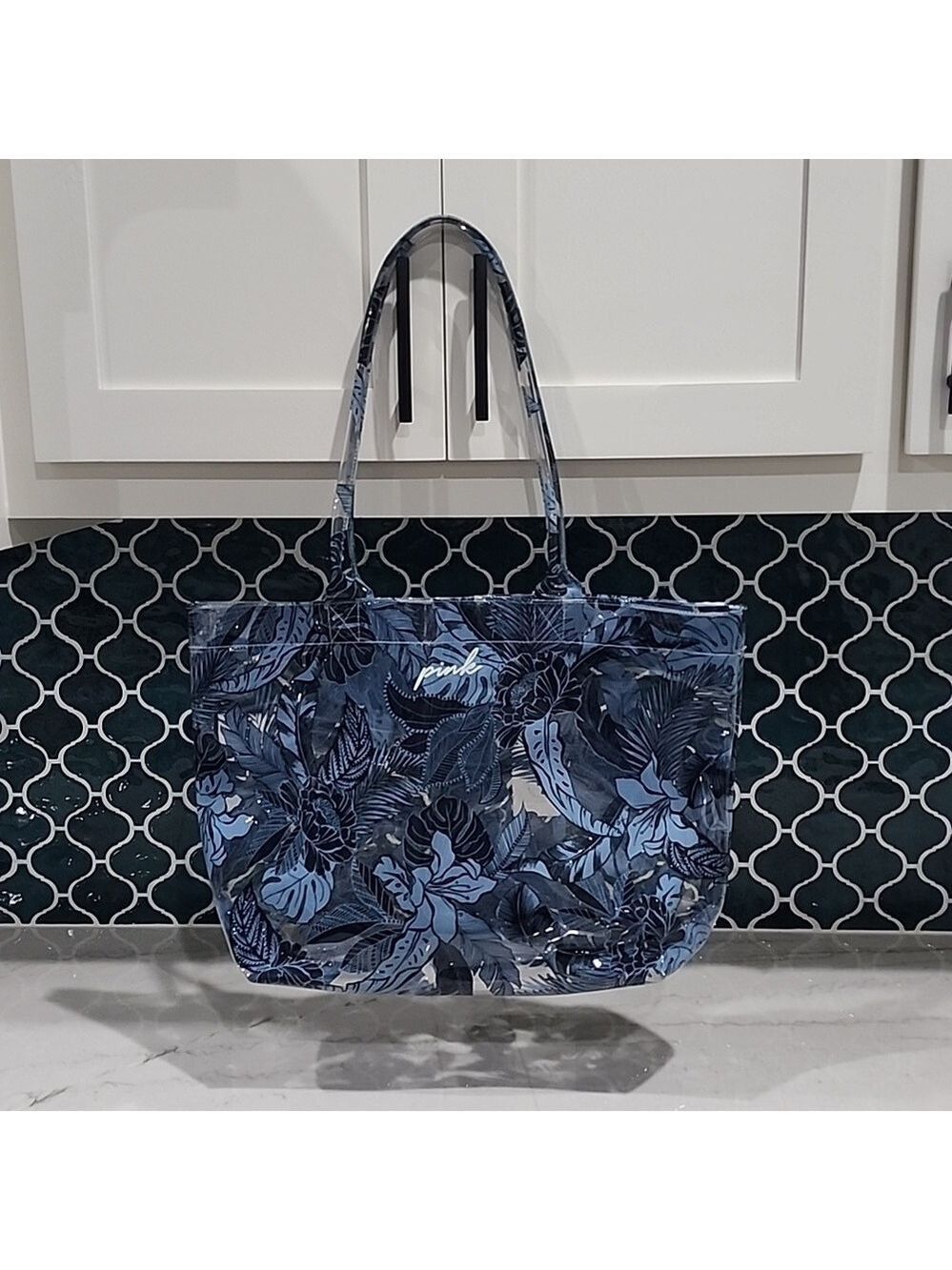 Pink Victoria's Secret Clear Floral Tote Bag
